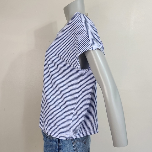 Tahari Blue Striped Linen Oversized Cropped Tee Shirt Size XL - Picture 5 of 9